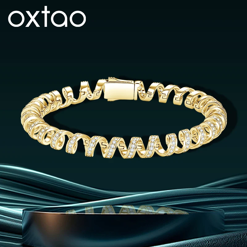 OXTAO Telephone Wire Bracelet Unique Design Moissanite Gentle Spiral Hair Tie Bracelet Jewelry Gift for Women 14K Gold Filled