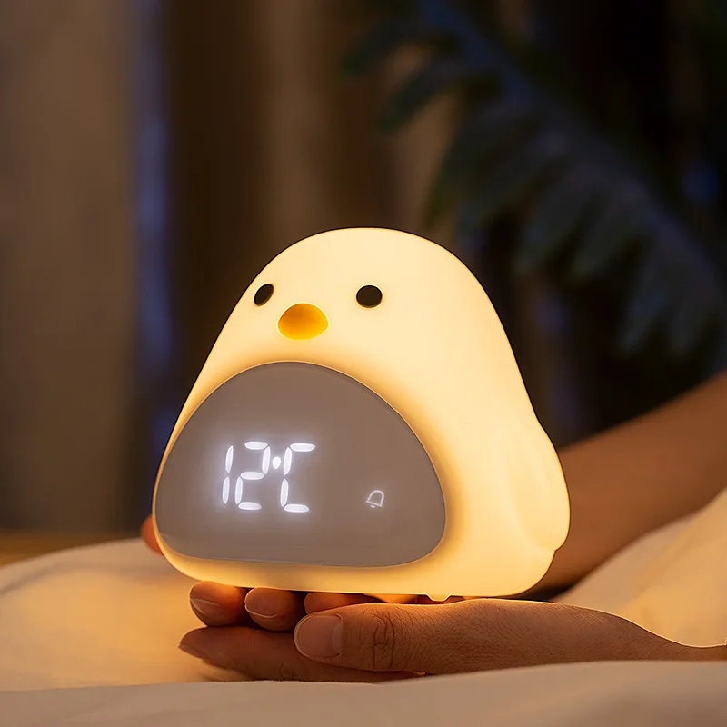 Time Bird Night Light Alarm Clock Cartoon Cute Silicone Touch USB Bedside Lamp LED Night Lamp For Children Baby Kids Gift