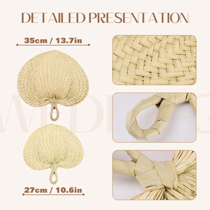 Wedding Natural Raffia Hand Fans Decor,Chinese Style Handmade Woven Straw Fan,Summer Cooling Supply for Wedding Party Farmhouse