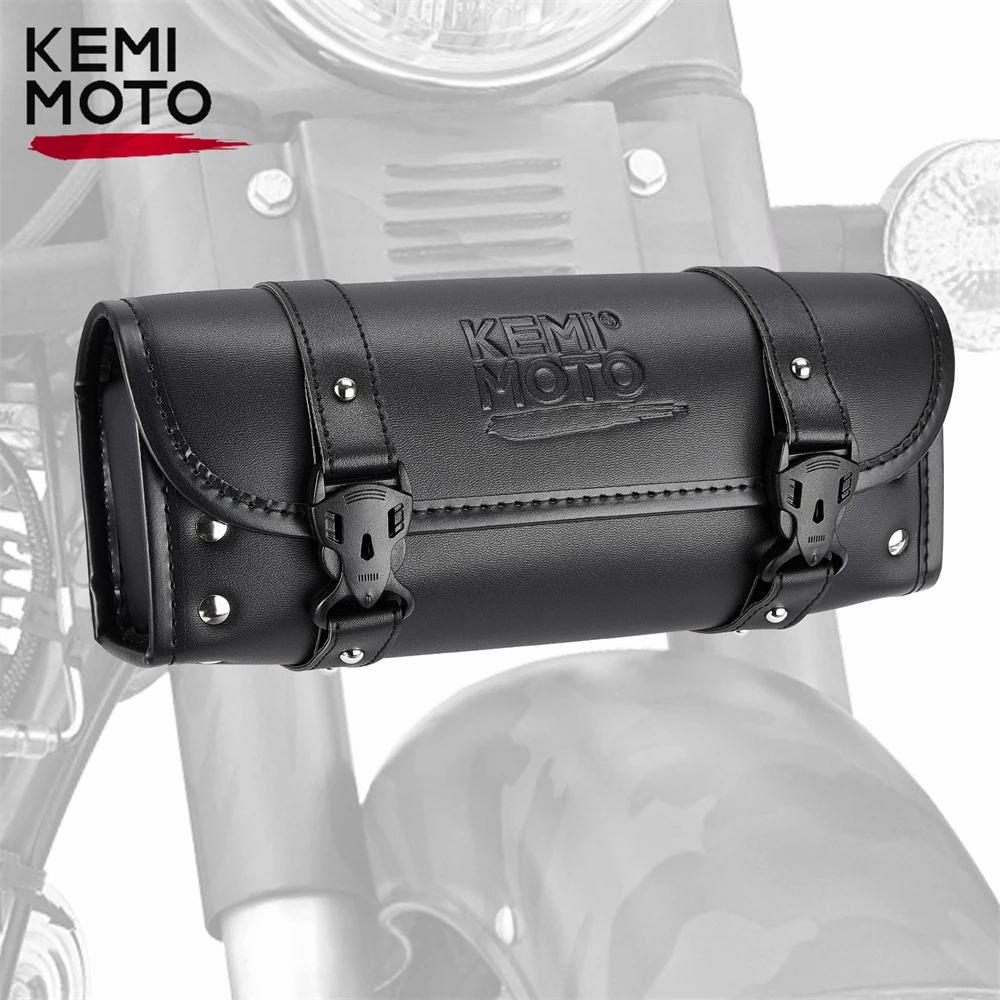 

Motorcycle Fork Bag PU Leather Handlebar Tool Pouch Sissy Bar Roll Storage Bag with 2 Straps For Cruiser Sportster Softail Dyna