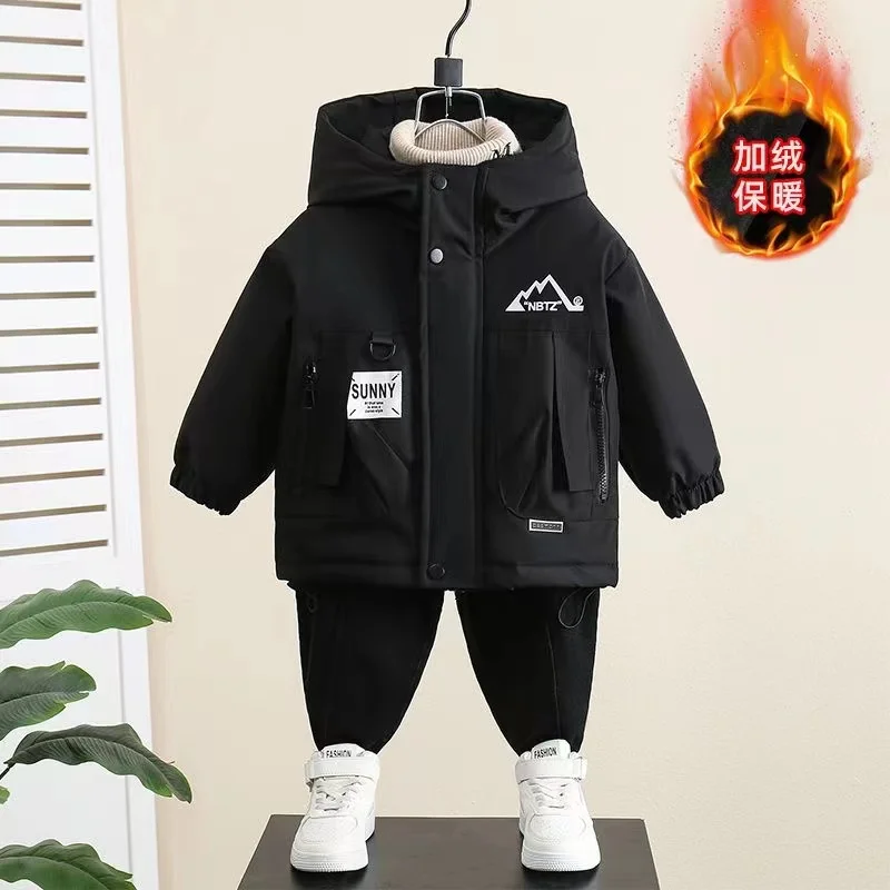 

Boys Autumn/Winter Thickened Coat 2024 New Fashionable Children's Plush Charge Coat Boys Top Boys' Winter Wear Kids Clothing