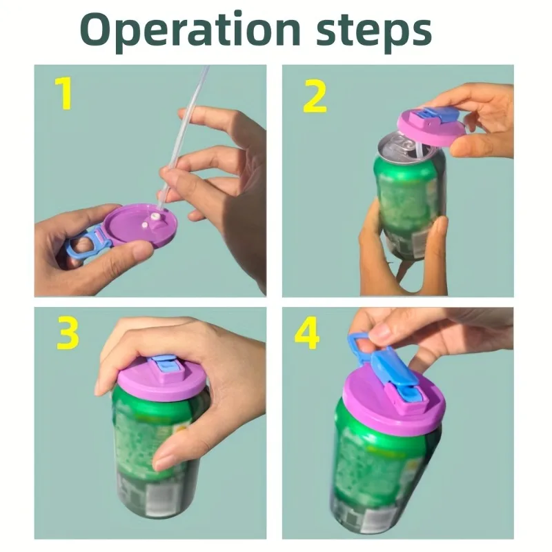 مجموعة واحدة من غطاء علبة المشروبات الغازية القابل لإعادة الاستخدام بأربعة ألوان يمكن استخدامه للمشروبات والعصائر والمشروبات الغازية تأتي مع قش قابل لإعادة الاستخدام
