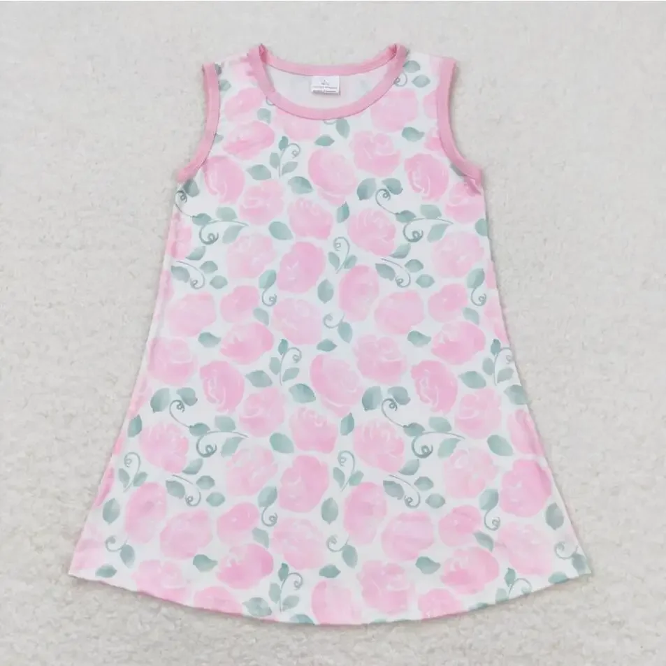 

Toddler Girl Cute Dress Cute Short Sleeve Summer Girls Twirl Dresses Kids Pink Floral Clothing Children Boutique Kid Clothes New