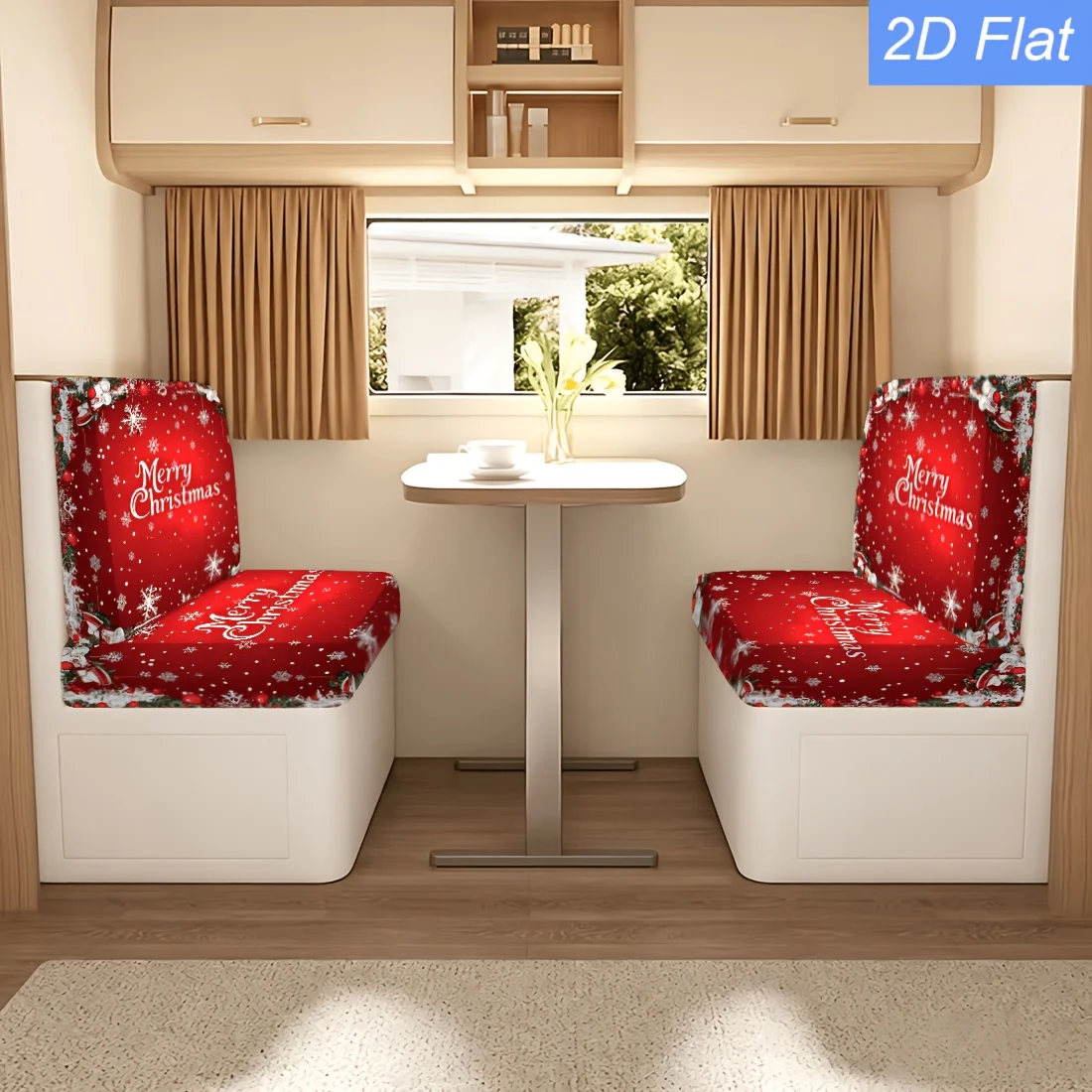 2pcs Christmas light red center bold letter Christmas tree border pattern elastic caravan sofa cover