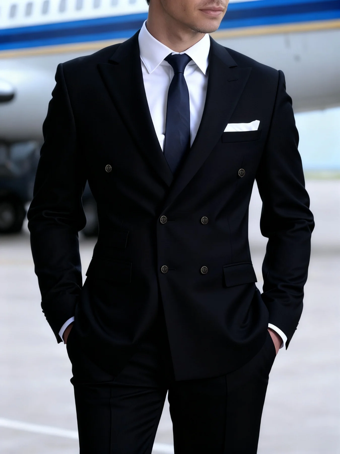 

Men's Fashion Slim Fit Suit Set Double Breasted Peak Lapel Jacket Pants Elegant Office Party Wedding