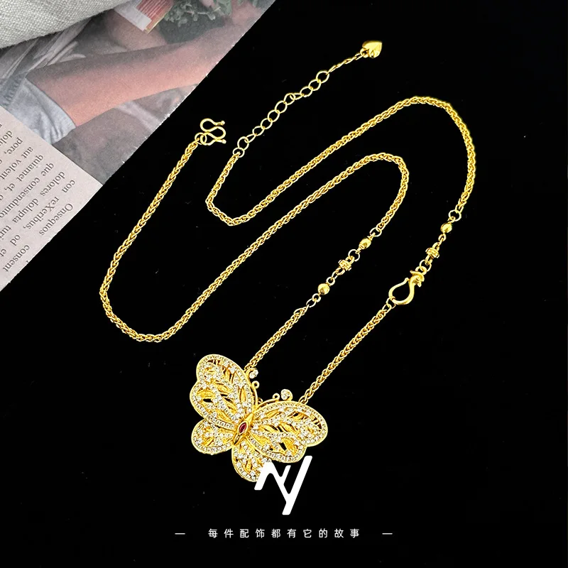 Point drill silk big butterfly necklace female senior sense 9999gold view 3