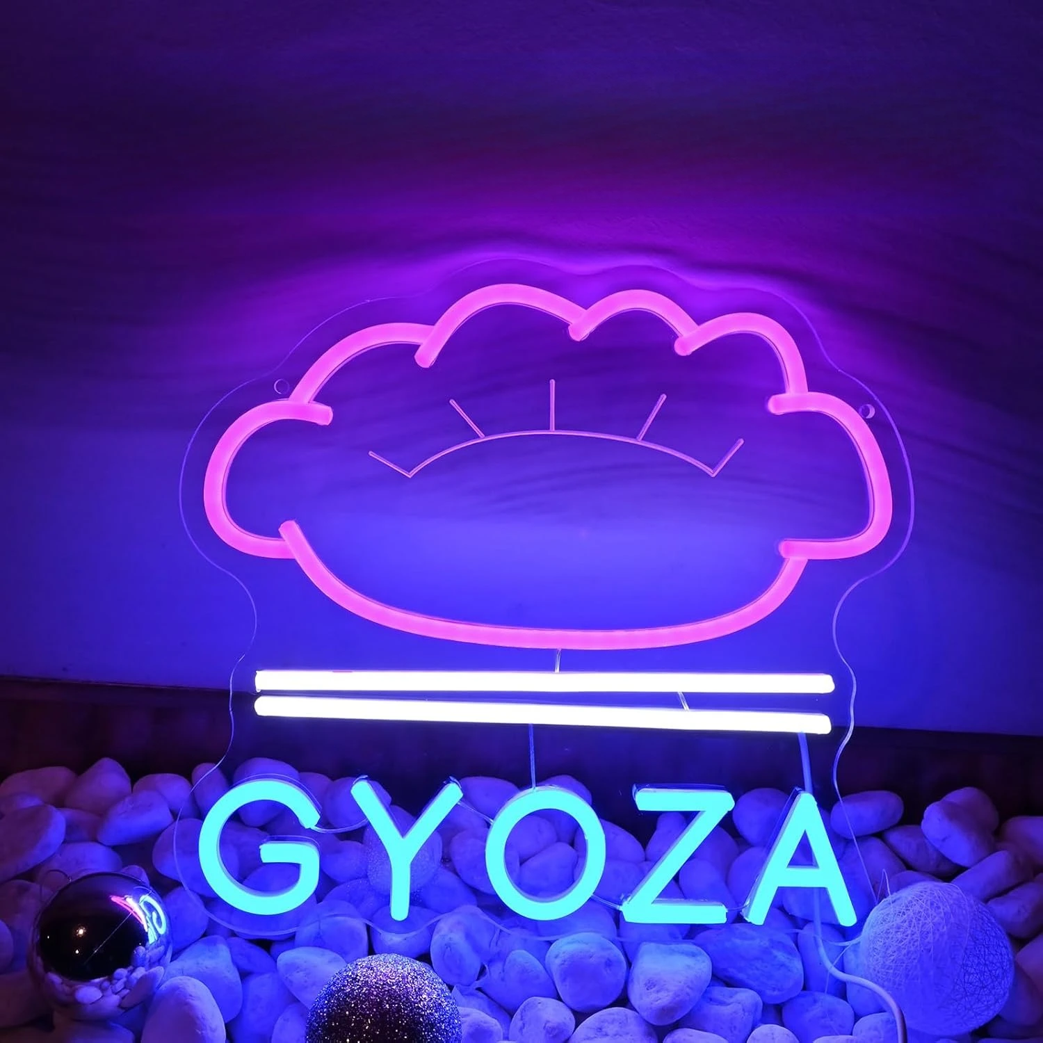 Gyoza Dumpling Neon Sign Pink Blue LED Wall Art Acrylic USB Dimmable Hanging Light Asian Food Shop Restaurant Kitchen Decor