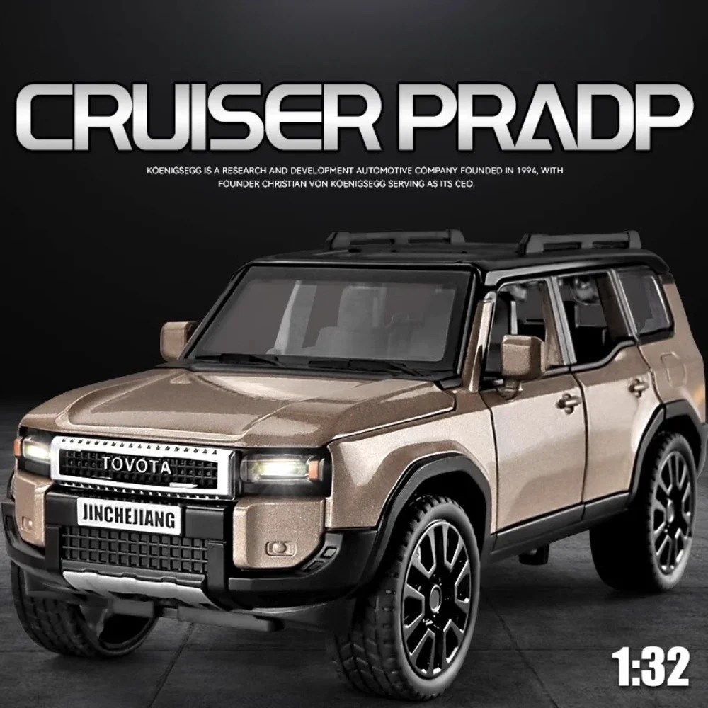 체중계 1:32 프라도 장난감 자동차 모델, 합금 다이캐스트, 6 도어 오픈 라이트 사운드, 풀 백 오프로드 SUV 모델, 어린이 크리스마스 날 선물
