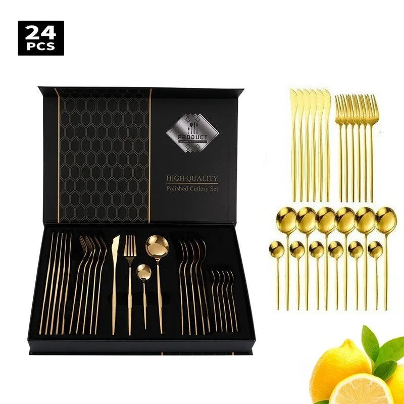 

24 Piece Stainless Steel Cutlery Set, Steak Knife Dessert Spoon Western Tableware Gift Box Set Set Dinnerware Gift Box Piece Set