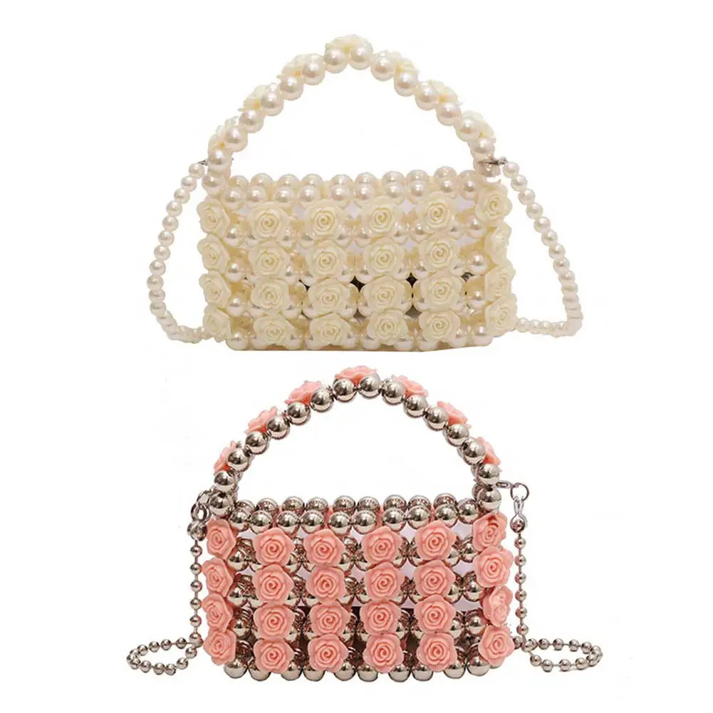 

Party Wedding French Female Clutch Lipstick Purses Women Shoulder Bag Sweet Pearl Crossbody Bag Beads Evening Bags