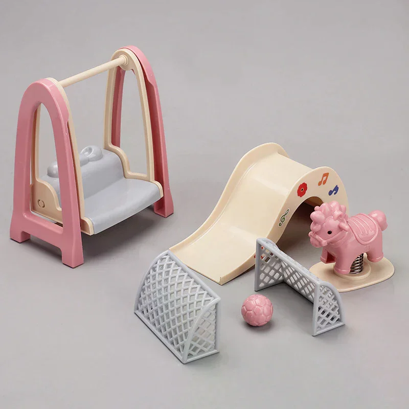 Doll House Simulation Amusement Park Slide Wooden Horse Swing Miniature Children's Playhouse Toys Accessories Set