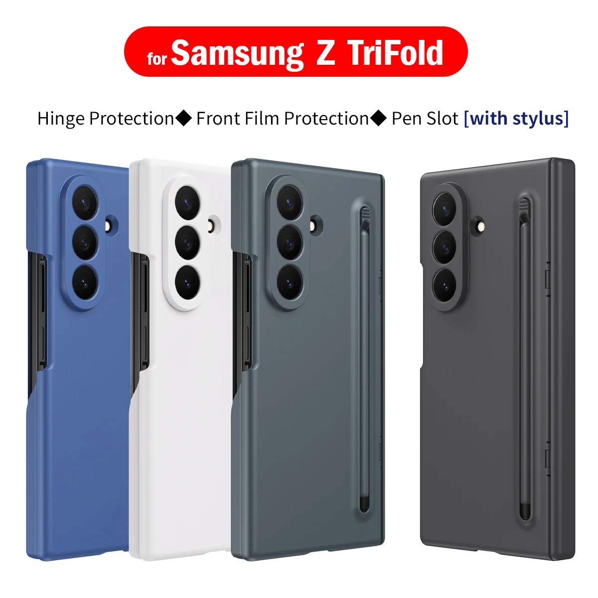 

For Samsung Galaxy Z TriFold Tri Fold Case Cover Hinge Touch Pen Holder Kickstand Screen Glass Protect Capa Funda
