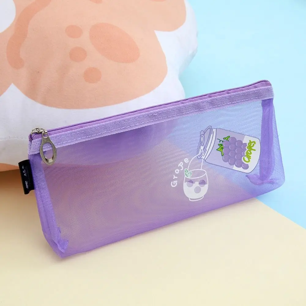 Cartoon Mesh Pencil Case Pen Pencil Pouch Creative Cute Stationery Storage Bag Large-Capacity Transparent Net Pen Bag Girl