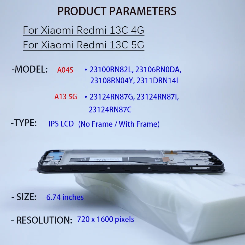 Ekran dotykowy IPS LCD z digitizerem do Xiaomi Redmi 13C 4G 5G 6.74 cala, część zamienna do naprawy, zamiennik wyświetlacza, zestaw naprawczy. — zdjęcie produktu 2