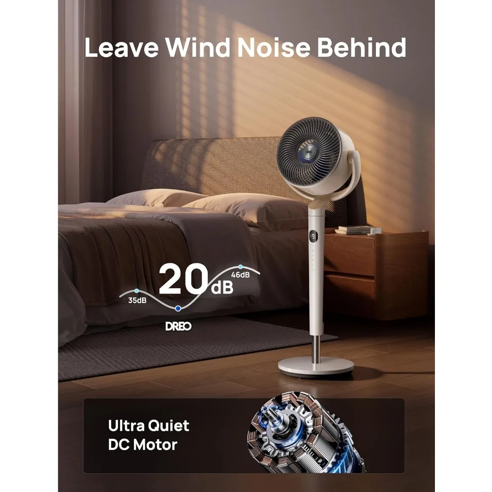 NEW - Smart Fan for Bedroom, 120° +120° Omni-Directional Oscillating Fans, 90ft Quiet Pedestal Fan with RGB Light, 9 image 2