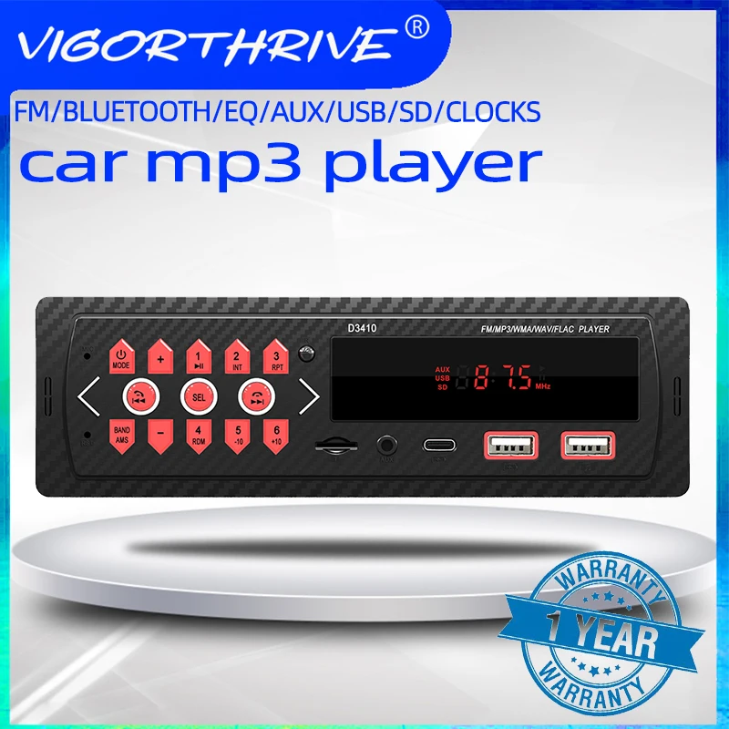 

1 Din Car Radio Receiver Car Stereo Mp3 Player Hands-Free Bluetooth In-dash TYPE-C/2USB/AUX/TF