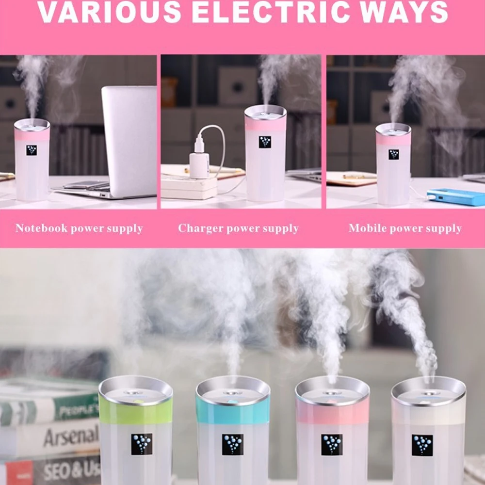 300ML USB Humidifier  Mini Aromatherapy Diffuser for Car, Office & Desk, Quiet & Portable Air Moisturizer