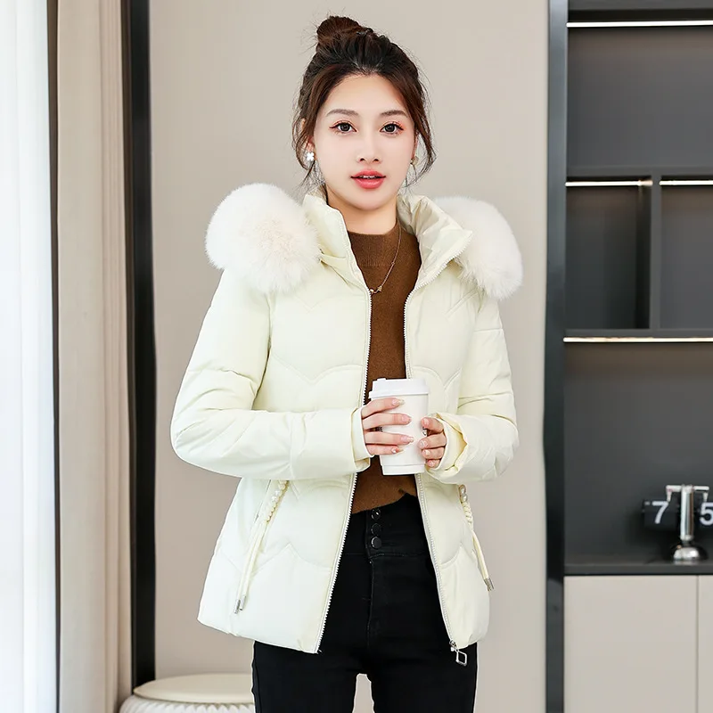 Fashion Women's Hooded Cotton Jacket Winter Korean Female Temperament Soft Big Fur Collar Thickened Jacket Slim Warm Outerwear