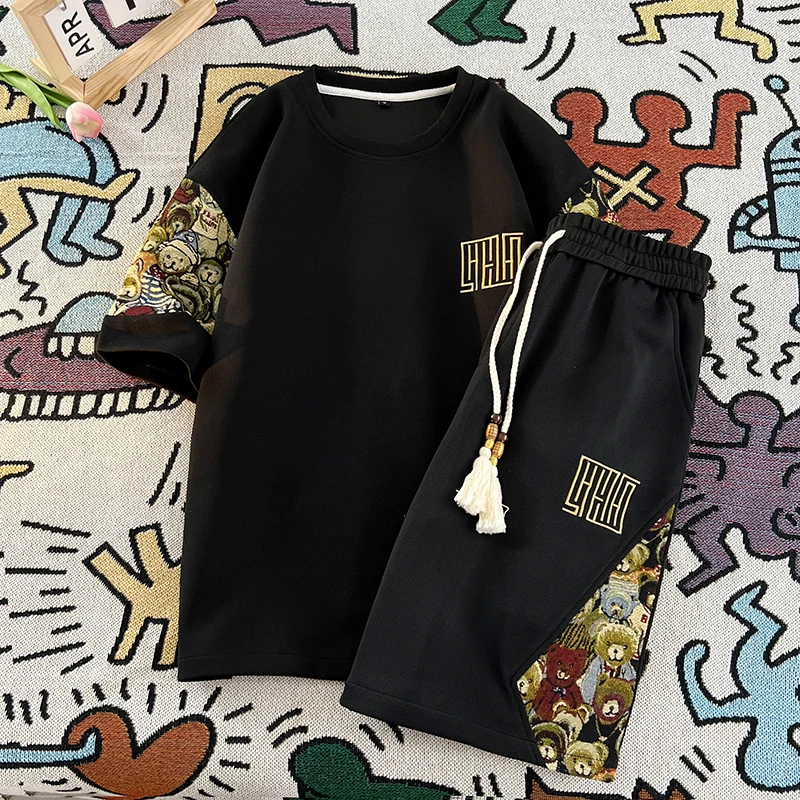 

Мужской повседневный спортивный костюм-двойка: модный уличный комплект из футболки и шорт, пляжная одежда, летний свитшот и футболка