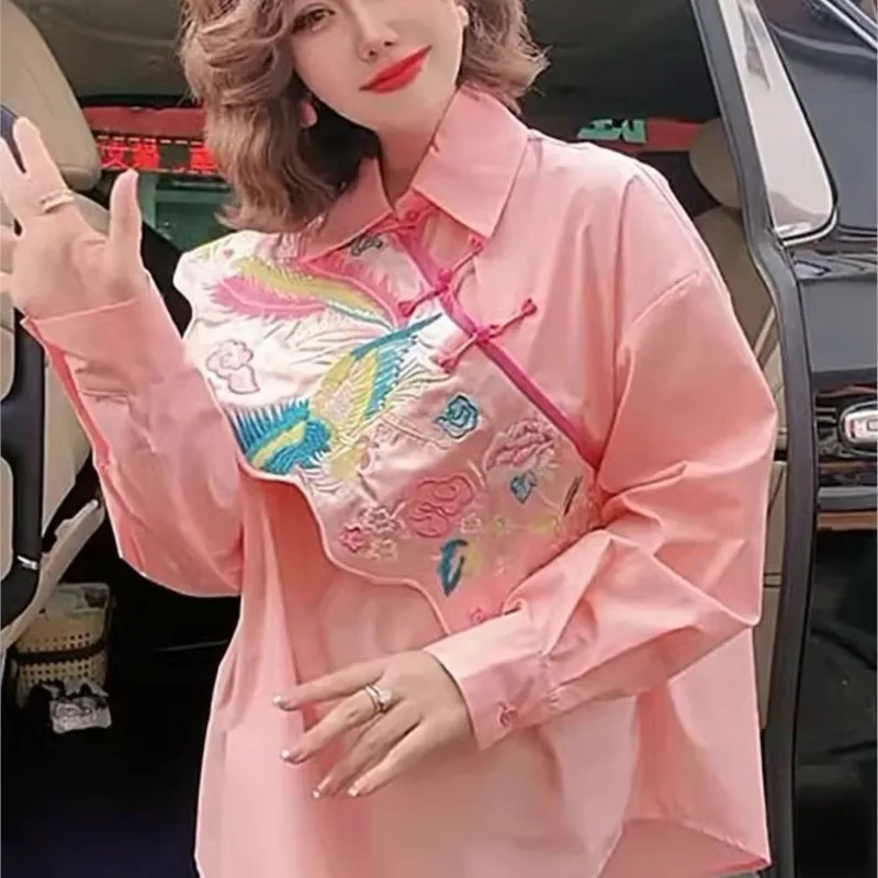 

2025 Creative New Chinese Maternity Embroidered Shirt Pregnant Women's Summer Thin Loose Long Sleeve Shirt Breathable Top LI323