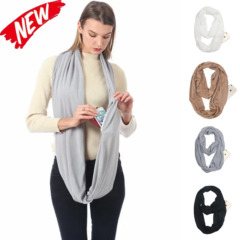 Infinity-Loop-Schal für Damen mit versteckter Reißverschlusstasche, Reiseschal, einfarbiger Halswickel, geeignet für die tägliche Aufbewahrung auf Reisen