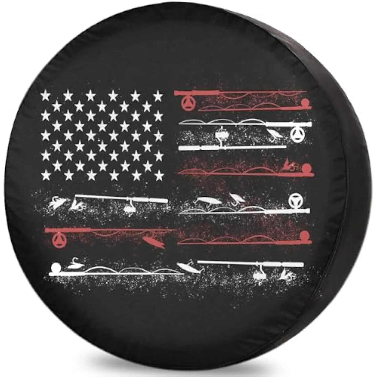 

Fishing American Flag Tire Cover Weatherproof Dustproof Spare Wheel Cover for RV SUV Trailer