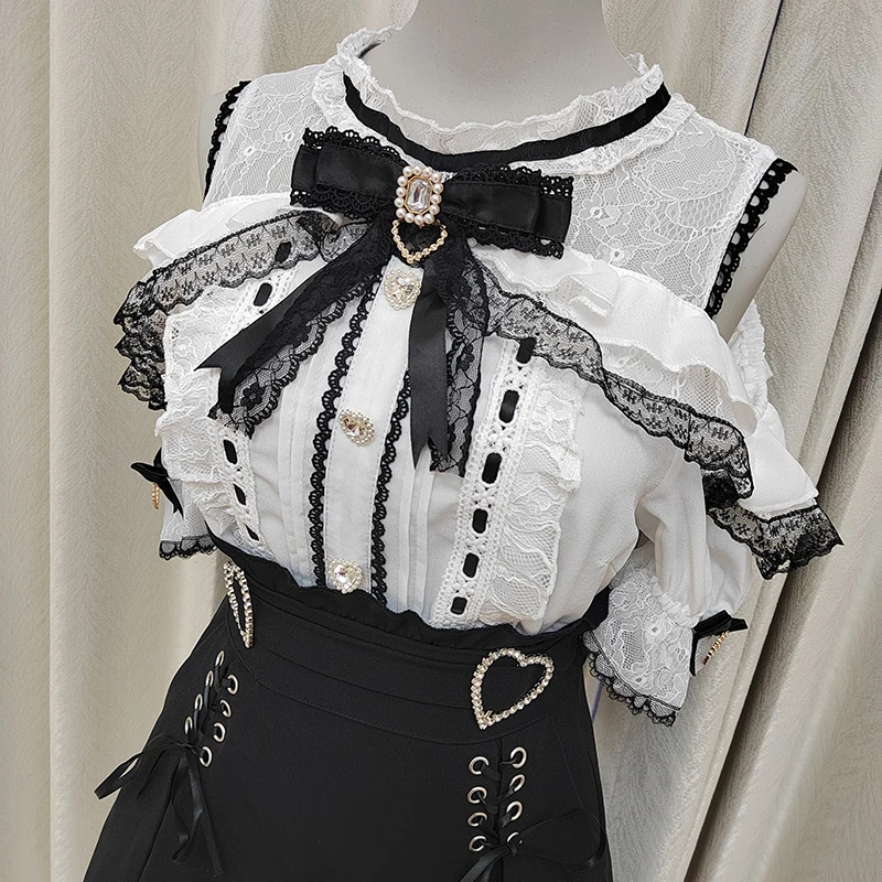 Camisas Kawaii para mujer Jirai Kei Lolita Y2K, blusa bonita de estilo japonés, Tops elegantes de manga larga, camisa estética informal 2024