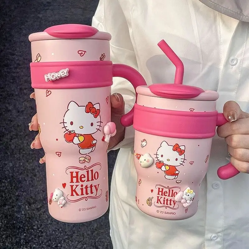 Sanrio Hello Kitty 700/1200ml Stanley Cup Large Capacity Cute Straw Insulated Cup My Melody Cartoon Child Stainless Cup Gift