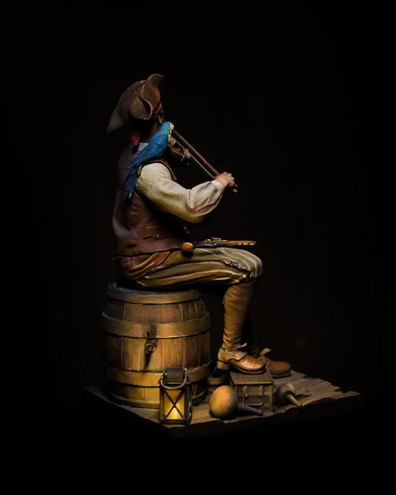 Maßstab 1:24, Druckguss-Harzfigur, Modellbausatz, Pirat, der die Violine spielt, Hobby, Miniaturspielzeug, unmontiertes und unbemaltes DIY-Diorama
