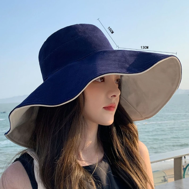 1Pc Doublesided Largebrim Hat Perfect for Summer Beach Style Outdoor Commuting Vacation Sun Protection Fashionable and Versatile