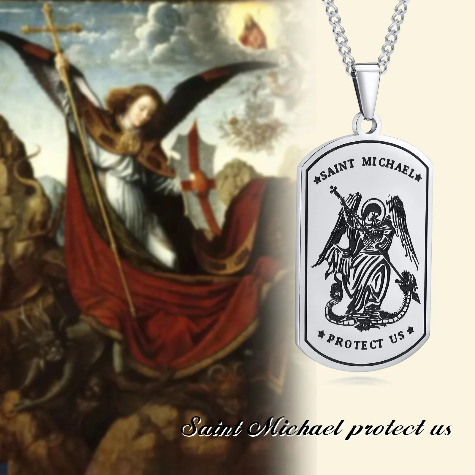 Vnox Michael St Christopher Necklaces for Men, Angle Saint Micheal Amulet Pendant, Faith Protection Jewelry