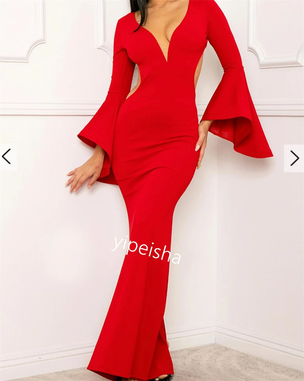 Evening  Ball  Saudi Arabia  Jersey Ruched Engagement Sheath V-neck Bespoke Occasion Gown Midi es 