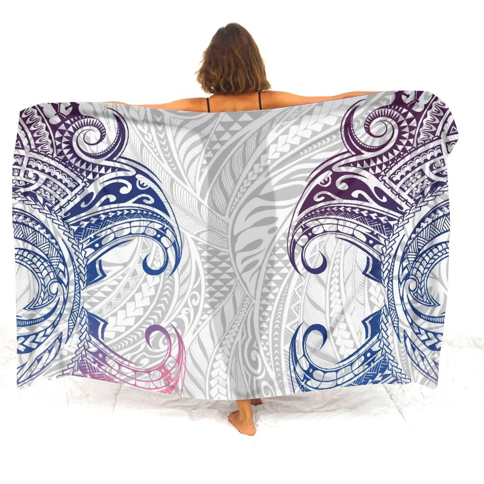 Polynesian Tribal Peoples Printed Scarf Sarong Retro Design Large Size Ladies Custom Beach Coat Smock Summer