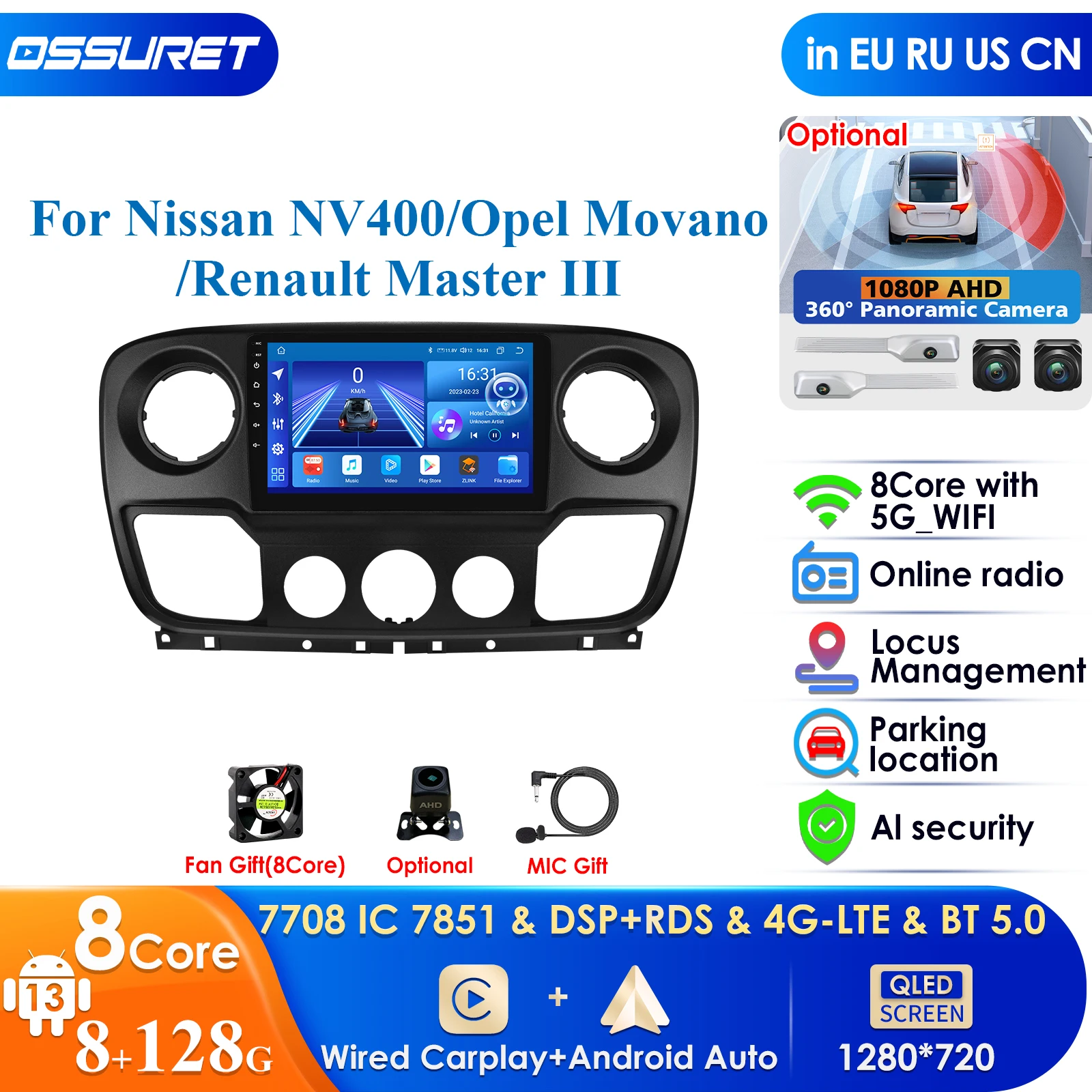 Carplay 4G Stereo Android Car Multimedia Player for Nissan NV400 2010-2019 for Opel Movano for Renault Master III 2011 GPS Video