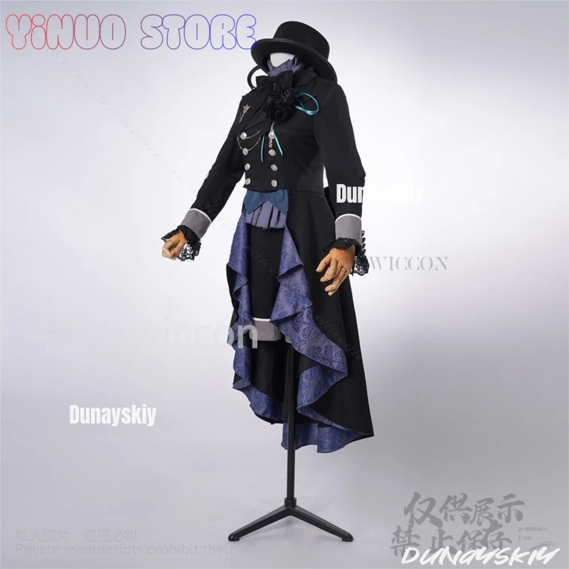 Ciel الأسود أنيمي بتلر تأثيري الأسود روز زي المحكمة خمر فساتين القوطية قبعة رائع لوليتا أنماط الظلام الباروكات كوسبفلي