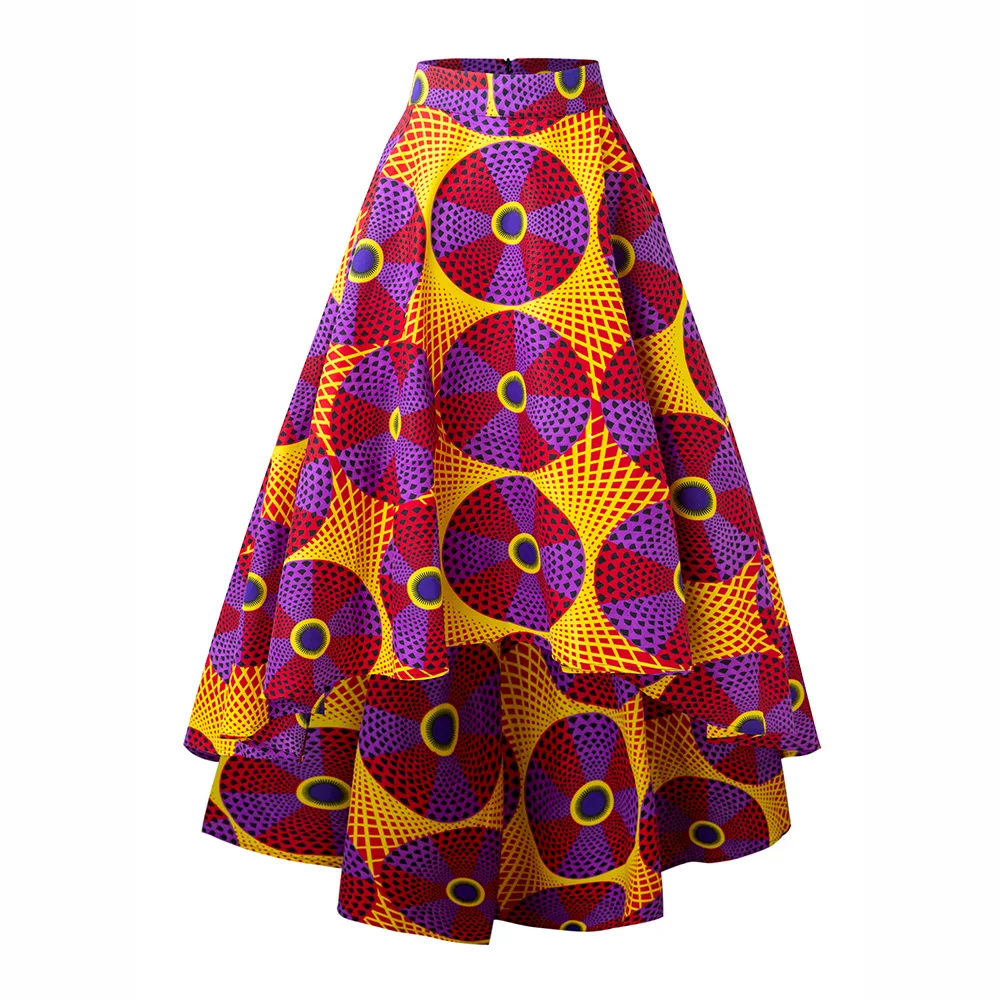 Ready to ship African skirt for Women Fashion Ankara Print Sewing High Waist Belt Skirt for Ladies