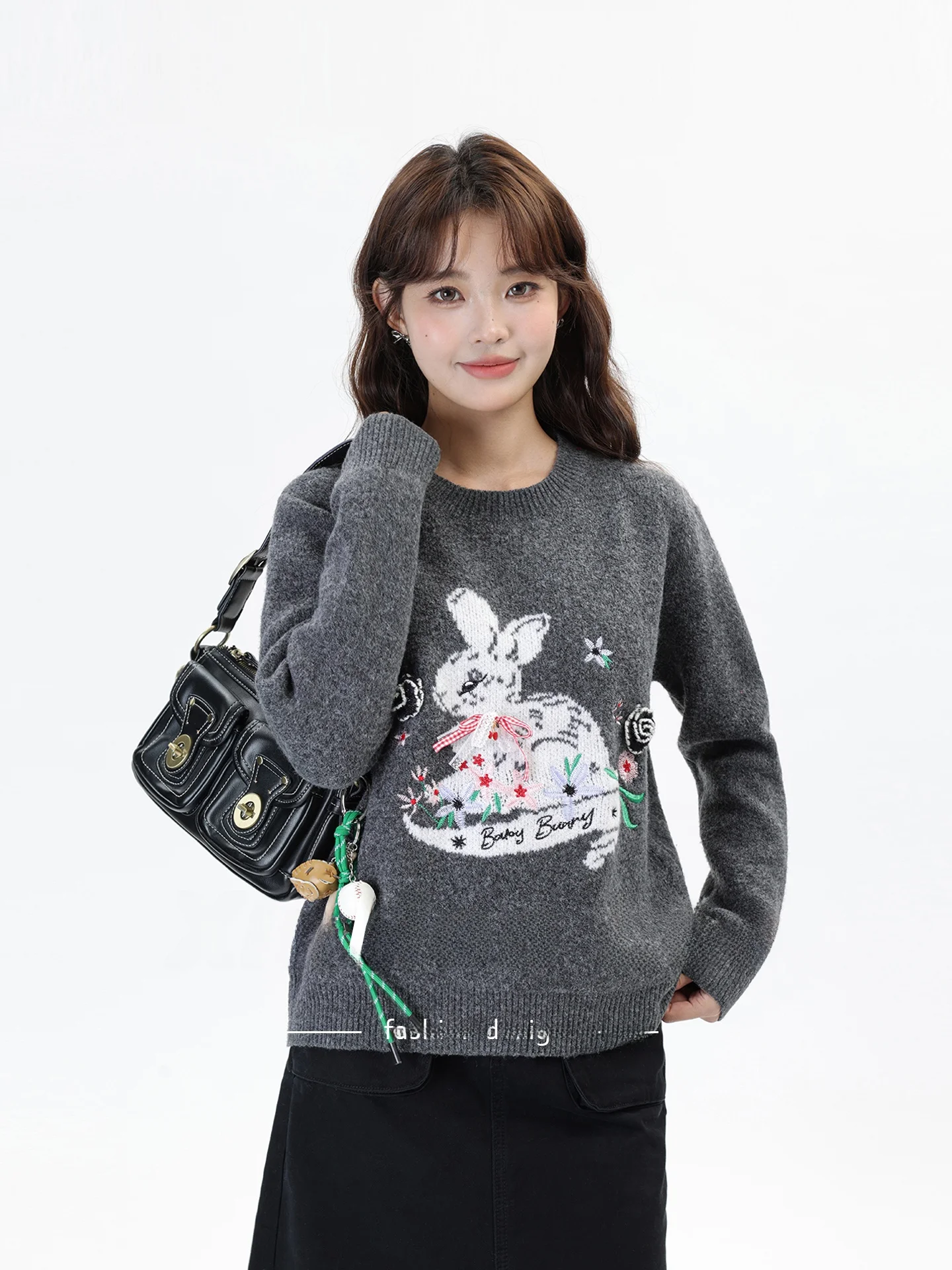

Retro Deep ey Lazy Knitted Sweater with Knot Soft Skin-friendly Warm Winter New Sle Slimming Outerwear