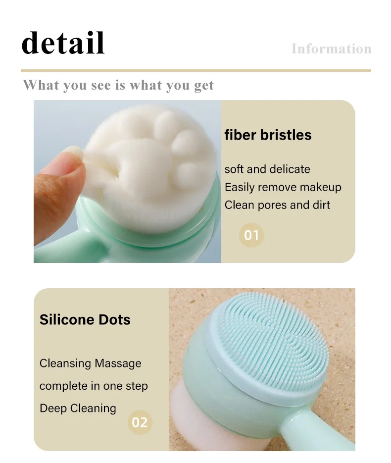 3Dダブルシリコンフェイシャルクレンジングブラシ,ソフトディープクリーニング,角質除去,にきび除去,クリーニングブラシ,美容スキンケアツール,新品