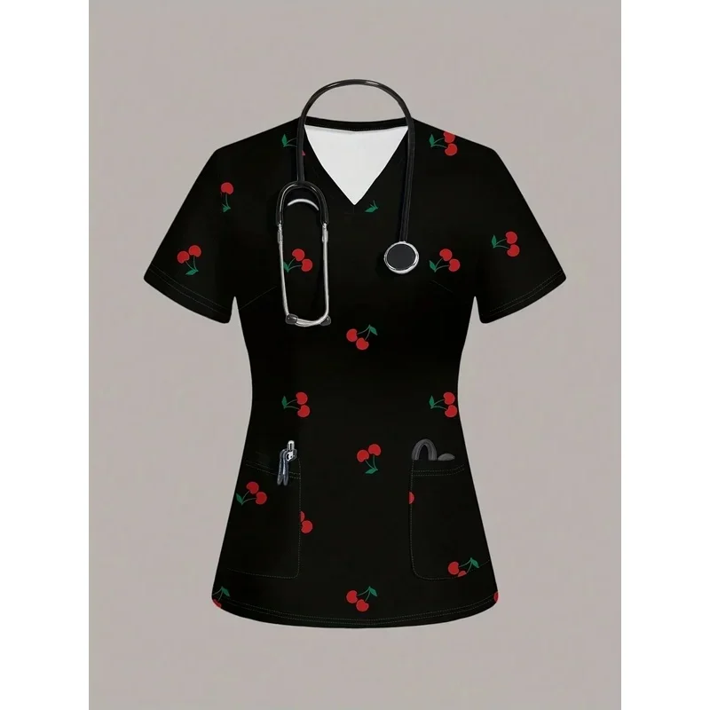 Summer Short-Sleeved Women's Printed Medical Workwear, Breathable for Dentists Clinics and Beauty Salons T-Shirt