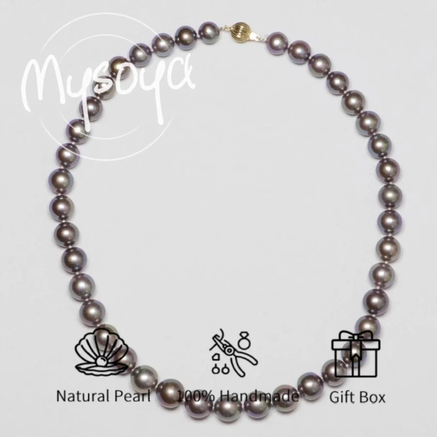 

MYSOYA 9-11mm Large Natural Purple Edison Pearl Necklace For Women And Men Gift Box Birthday Wedding Anniversary Jewelry Gift