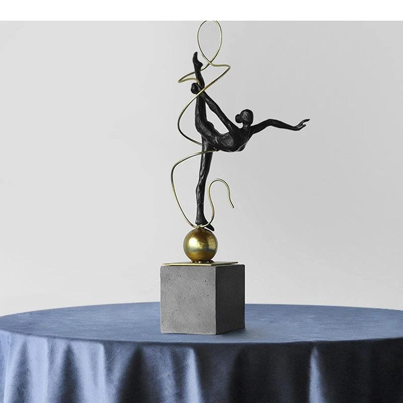 Gold-plated Ribbon Gymnast Athletes Figures Statue Room Aesthetics Ornaments Desk Decoration Abstract Character Resin Sculpture