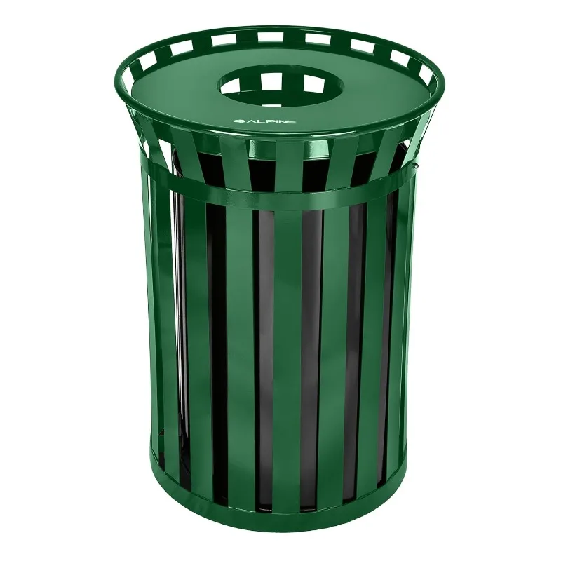 

Commercial Outdoor Trash Can - 38 Gallon Heavy Duty Green Recycle Garbage Can with Liner, Open Top Lid, All Weather Resis