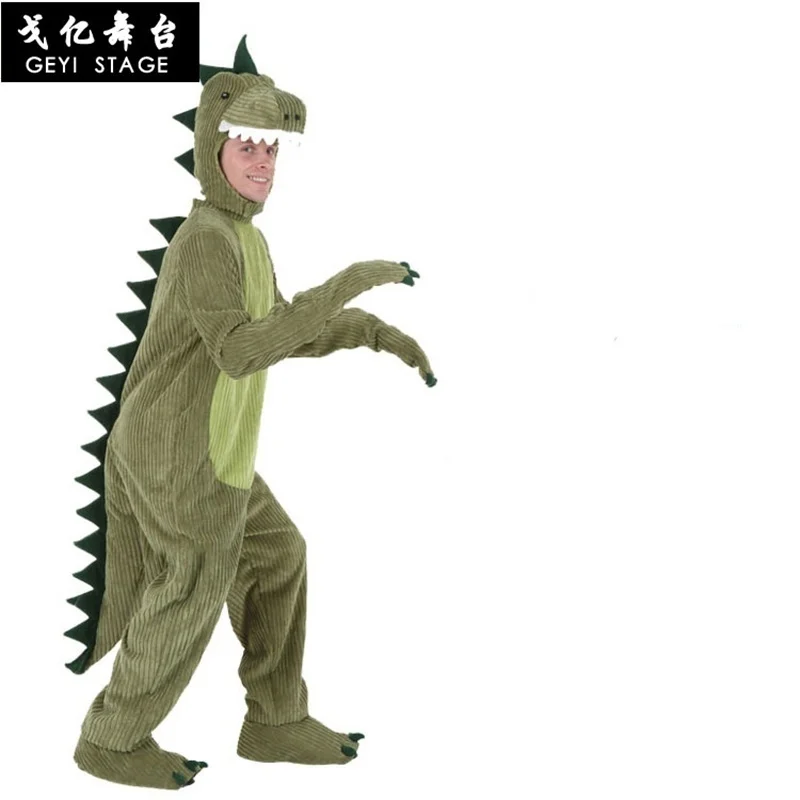 New Dinosaur Kigurumi Green Cartoon Animal Jumpsuit Halloween Cosplay Christmas costumes for parent-child Flannel Comfortable