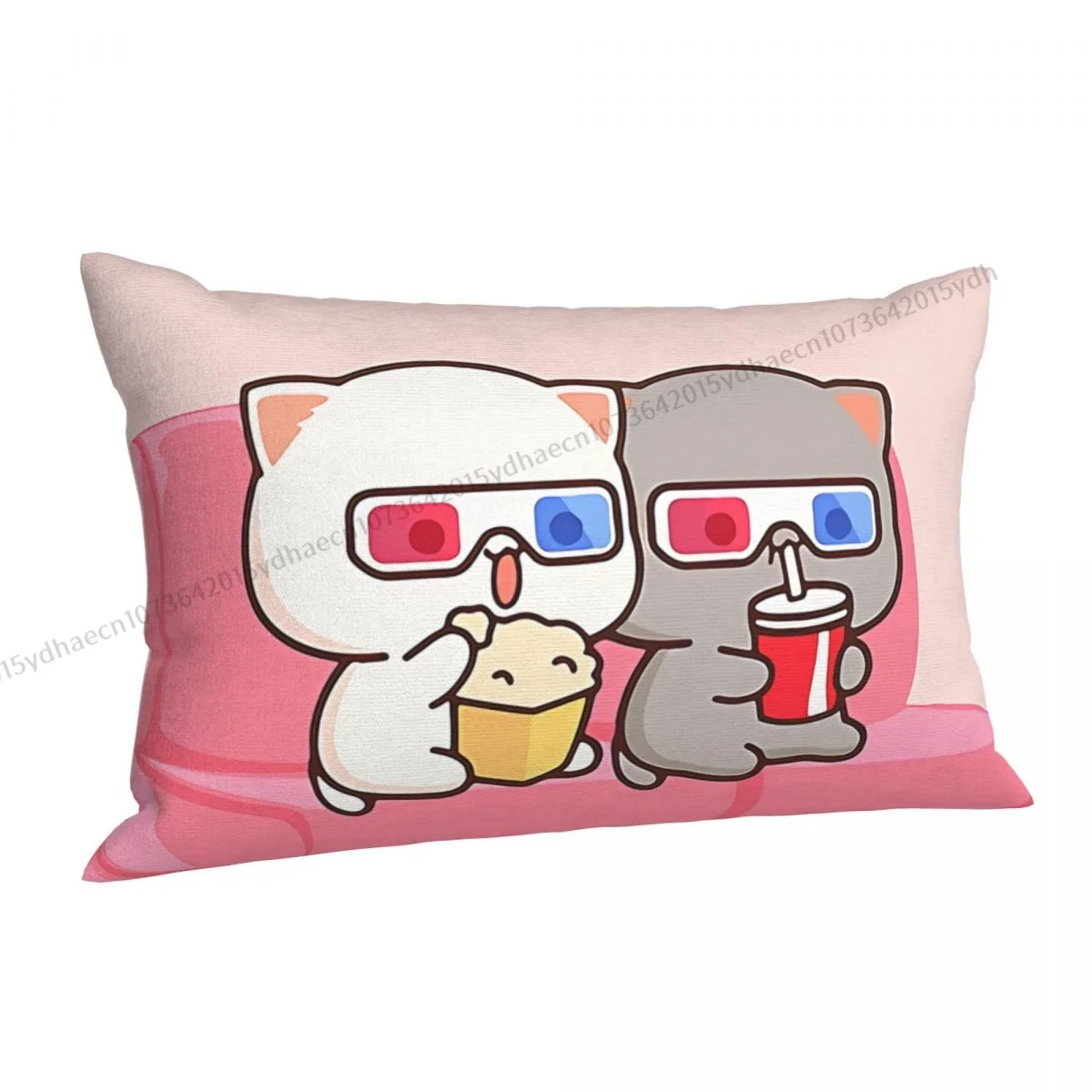 Watching A Movie On Sofa Printed Pillow Case Peach and Goma Mochi Cat Backpack Coussin Covers Kawaii Chair Decor Pillowcase