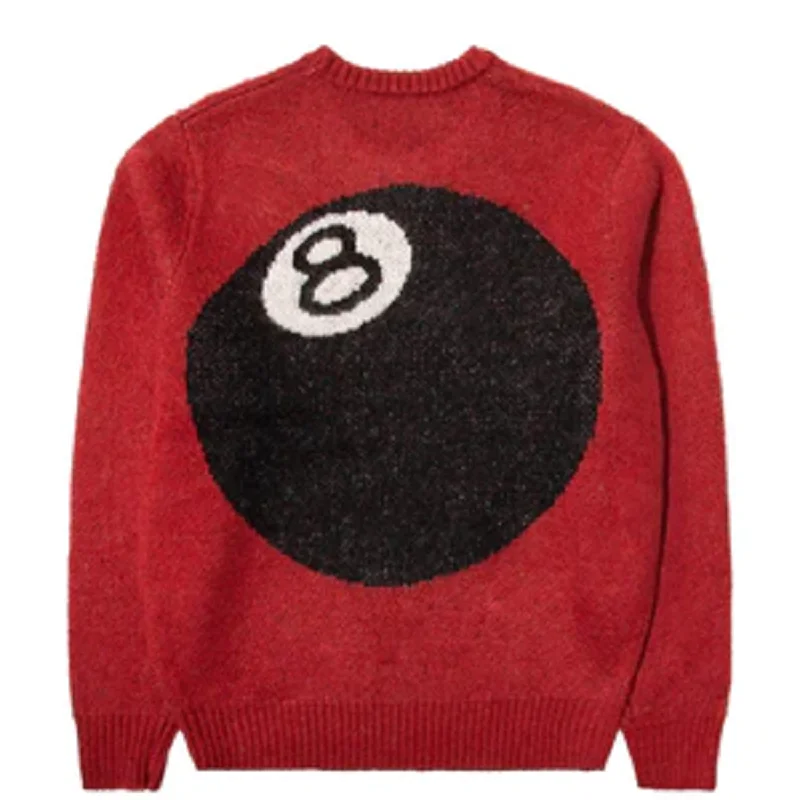 Harajuku retro billiards black 8 heavy casual sweater winter sweater knitted sweater hip hop high street loose sweater Y2K