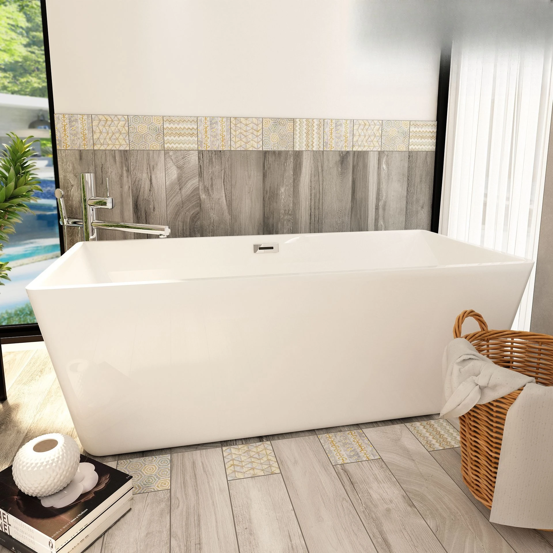 Household couple double rectangular acrylic independent bathtub, wholesale hotel project QT-066