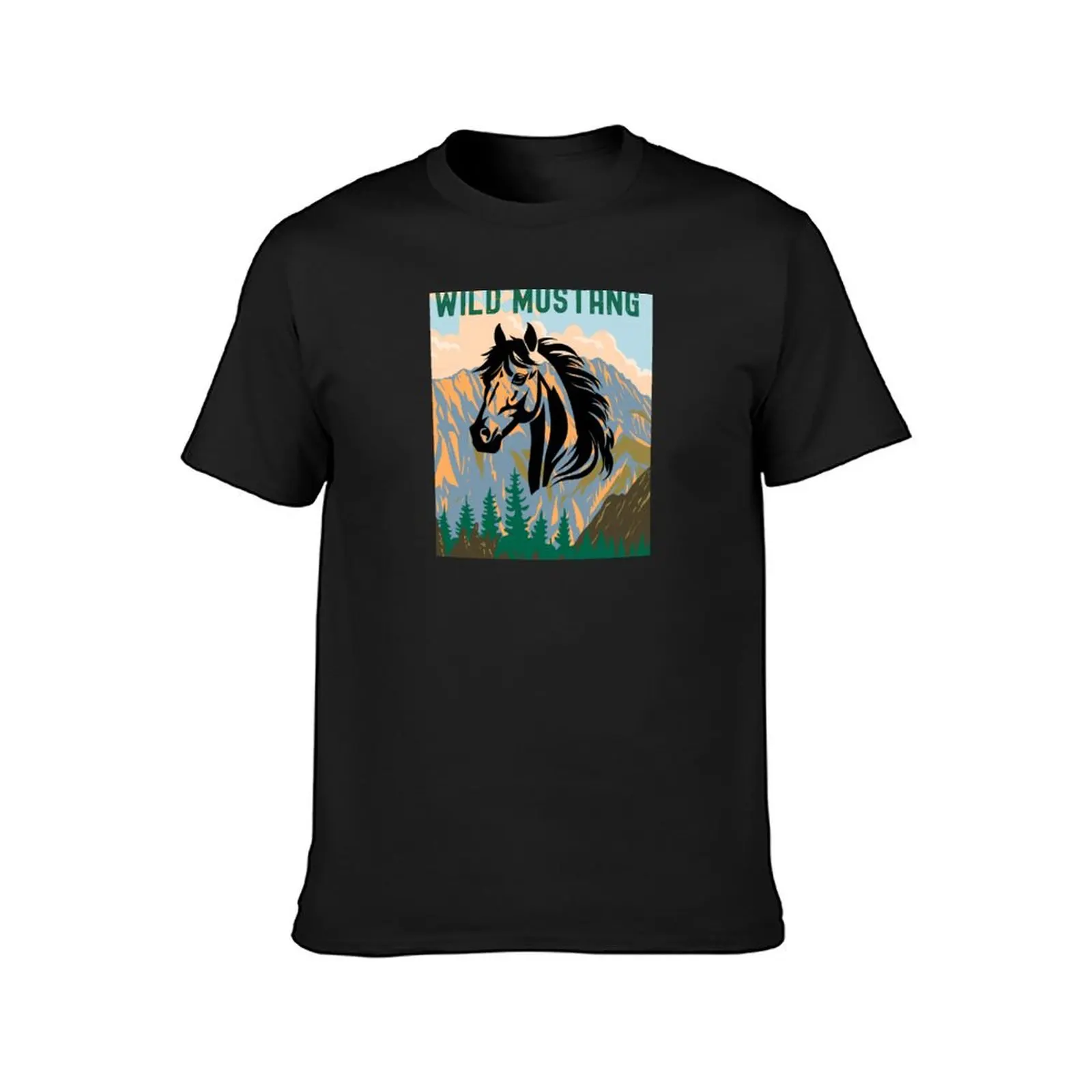 Wild Mustang T-Shirt Short sleeve tee blacks heavyweights mens t shirts casual stylish