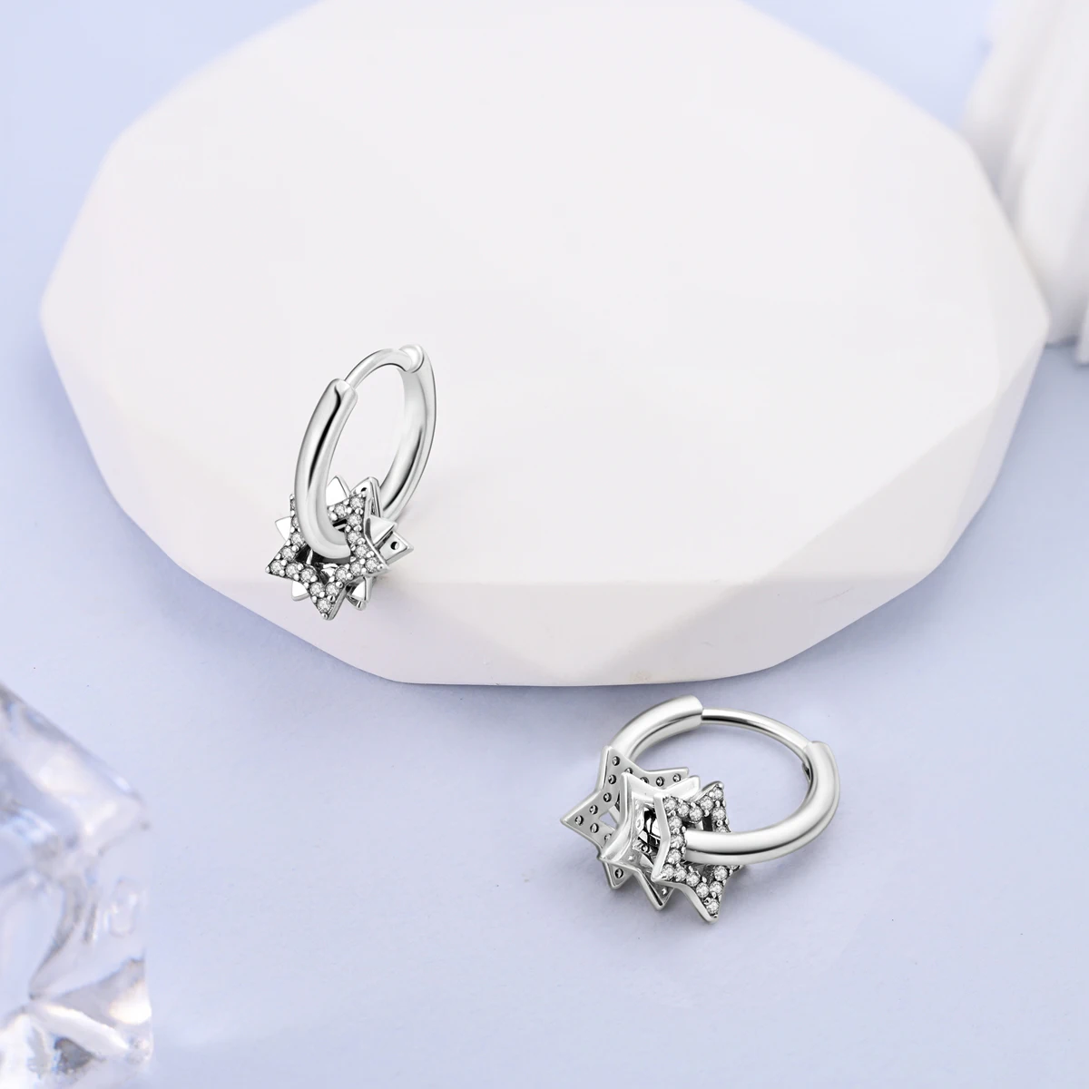 925 Sterling Silver Double Hoop Hexagram Full Pave CZ Earrings Geometric Star Sparkling Jewelry Gift for Women