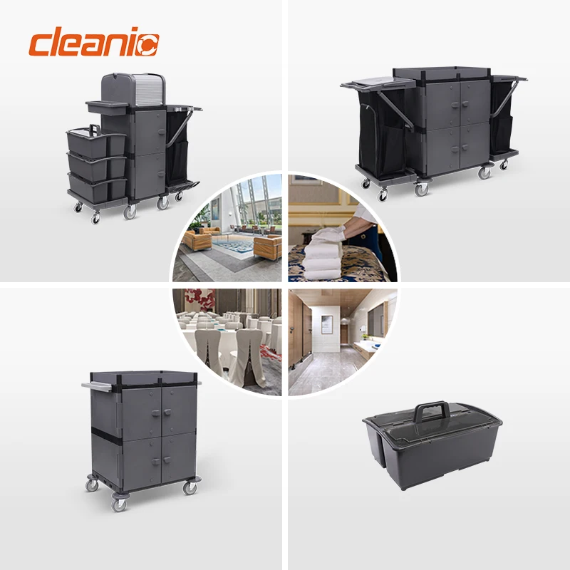 Carrello per la pulizia del villaggio in plastica 2025Hotel Carrello per la pulizia commerciale Carrello per la pulizia delle pulizie Carrello di servizio su ruote