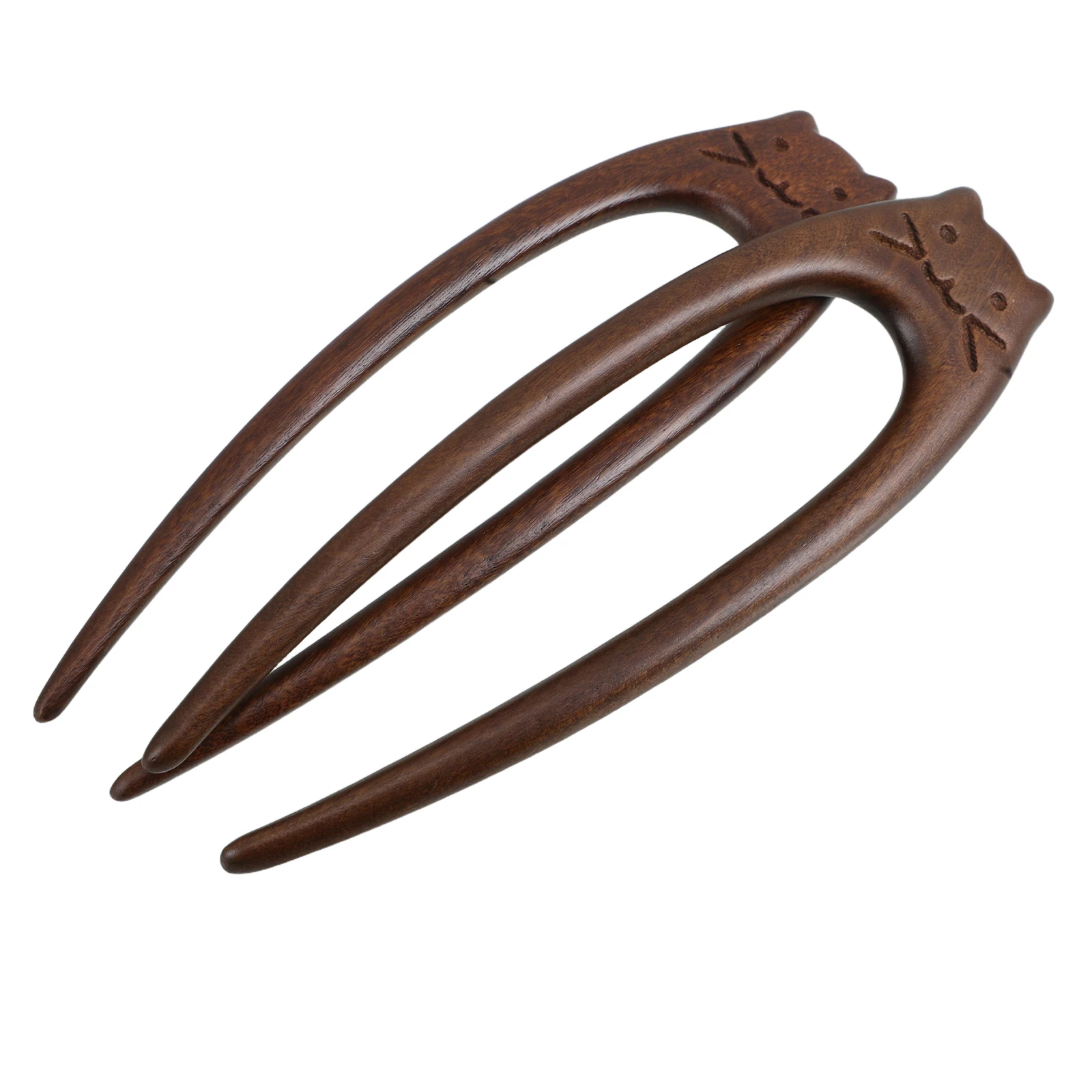 

2pcs Sandalwood Hairpin Sturdy Wood Kitten Design Chinese Hanfu Accessories Bun Updo Style Wooden Clip Hair Care